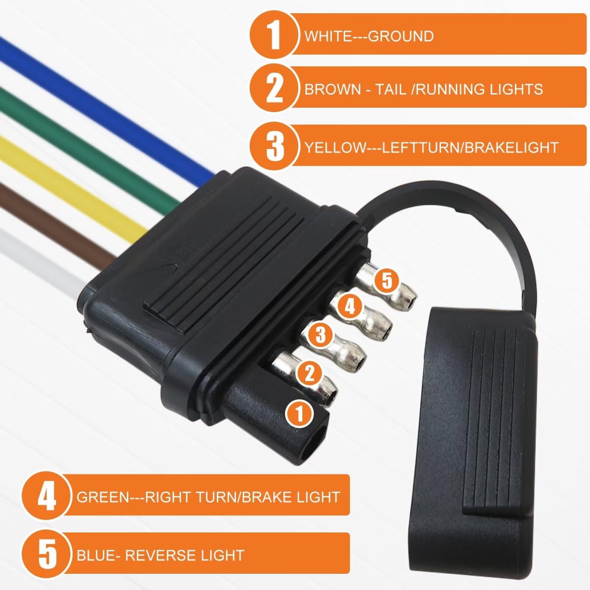 5 Way Flat Trailer Wiring Harness Plug Inch 18awg Extension Cable Connector Socket 5 Pin Male For Car Rv Truck Boat