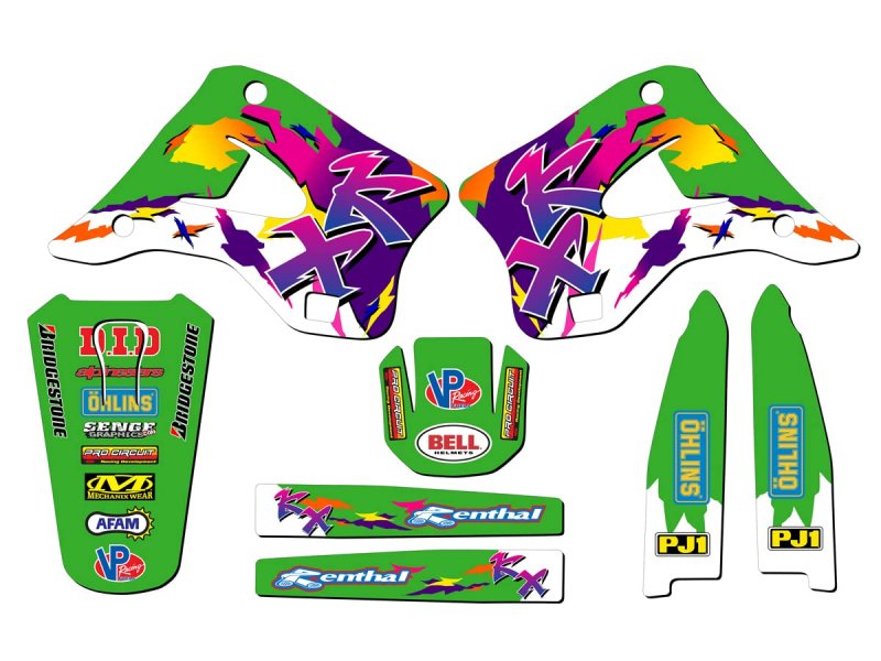 1996-1998 Kx 250 Throwback Green Senge Graphics Base Kit For Kawasaki