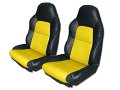 Iggee Custom Made Fit Artificial Leather Seat Covers Pair For Chevy Corvette C4 Standard Base 1994-1996 Black Yellow 