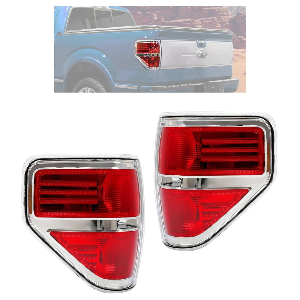Pair Tail Lights For 2009 2010 2011 2012 2013 2014d F150 Red Lens Chrome Housing Rear Brake Lamps Lh And Rh Replacement For