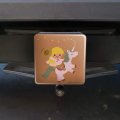 Cartoon Girl Riding Magical Horned Pink Unicorn Tow Trailer Hitch Cover Plug Insert