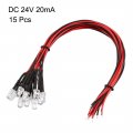 Uxcell 15pcs 5mm Pre Wired Led Red Dc24v Clear Lens Light Emitting Diodes
