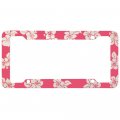 Rose Pink Hawaiian Hawaii Aloha Print With White Hibiscus Flowers Wild Series Car Truck Suv Plastic License Plate Frame 