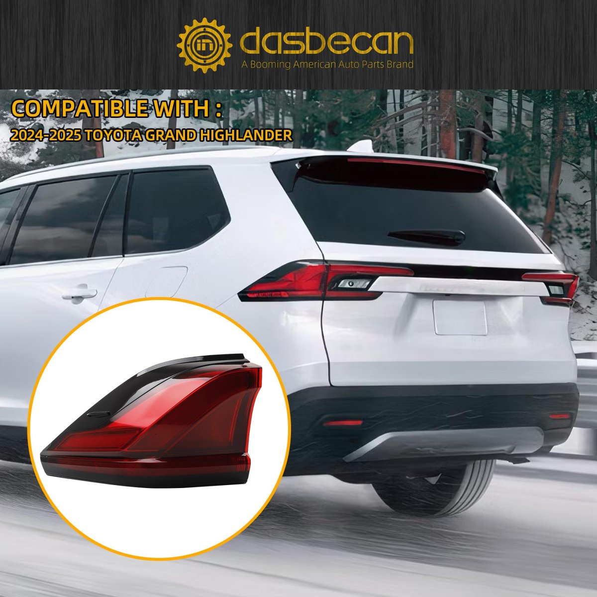Dasbecan Led Tail Light Assembly For 2024-2025 Toyota Grand Highlander Rear Lamp Taillight Left Driver Side Replace 81560-0e340