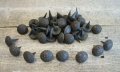 Vintage 15 Decorative Nails Clavos Hand Forged Metal Tacks 1 8 Black Dented Primitive 