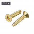 Uxcell Brass Wood Screws M4x20mm Phillips Flat Head Self Tapping Connector For Door Cabinet Wooden Furniture 50pcs