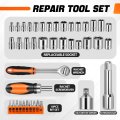Auto Dynasty Tool Kit For Home 40pcs Repair With Magnetic Screwdriver Socket And Ratchet Set All In One Plastic Storage Case