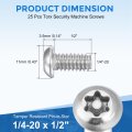 25pcs Torx Security Machine Screws 1 4-20 X 2 304 Stainless Steel Tamper Resistant Button Head Bolt Full Thread For Anti-theft