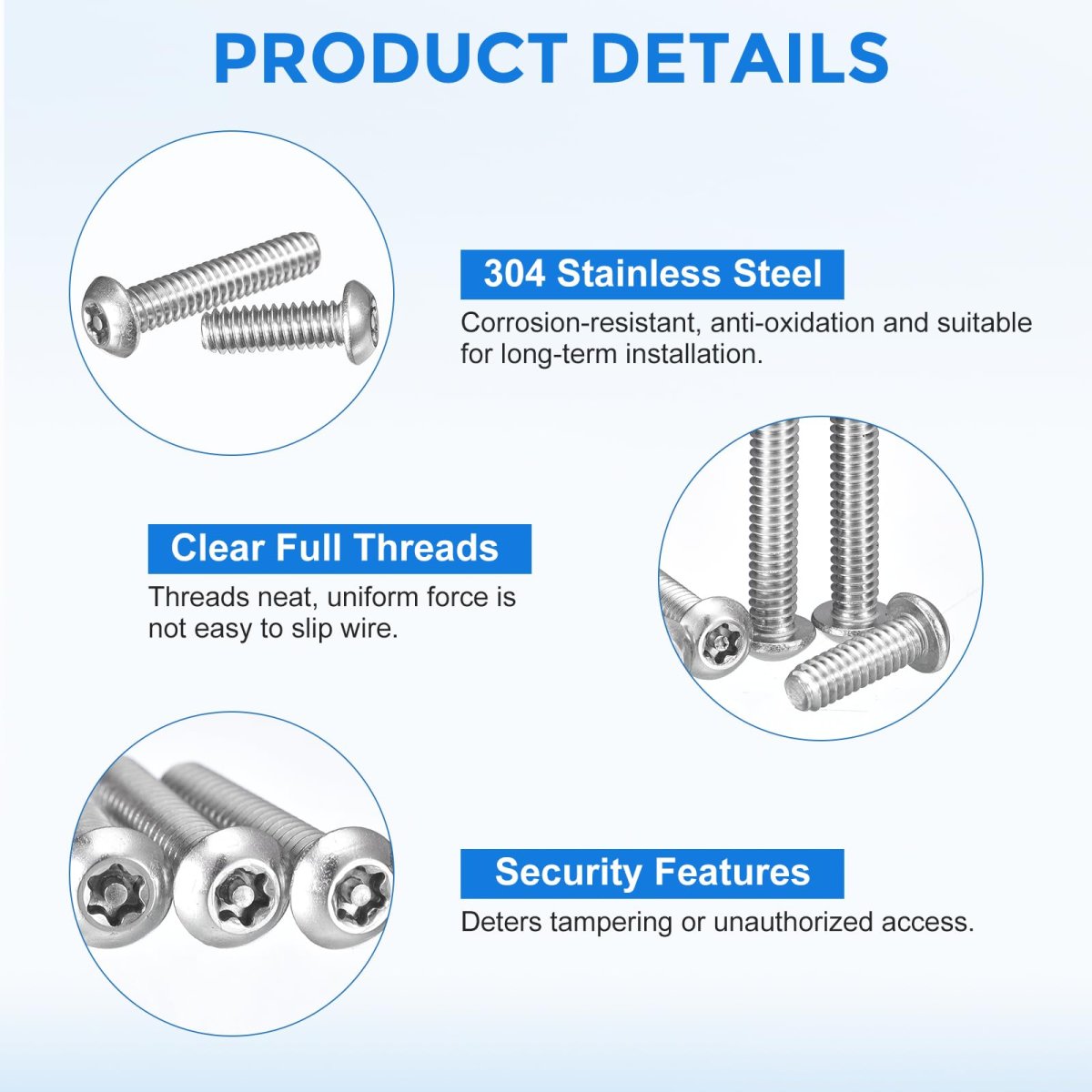 25pcs Torx Security Machine Screws 1 4-20 X 2 304 Stainless Steel Tamper Resistant Button Head Bolt Full Thread For Anti-theft