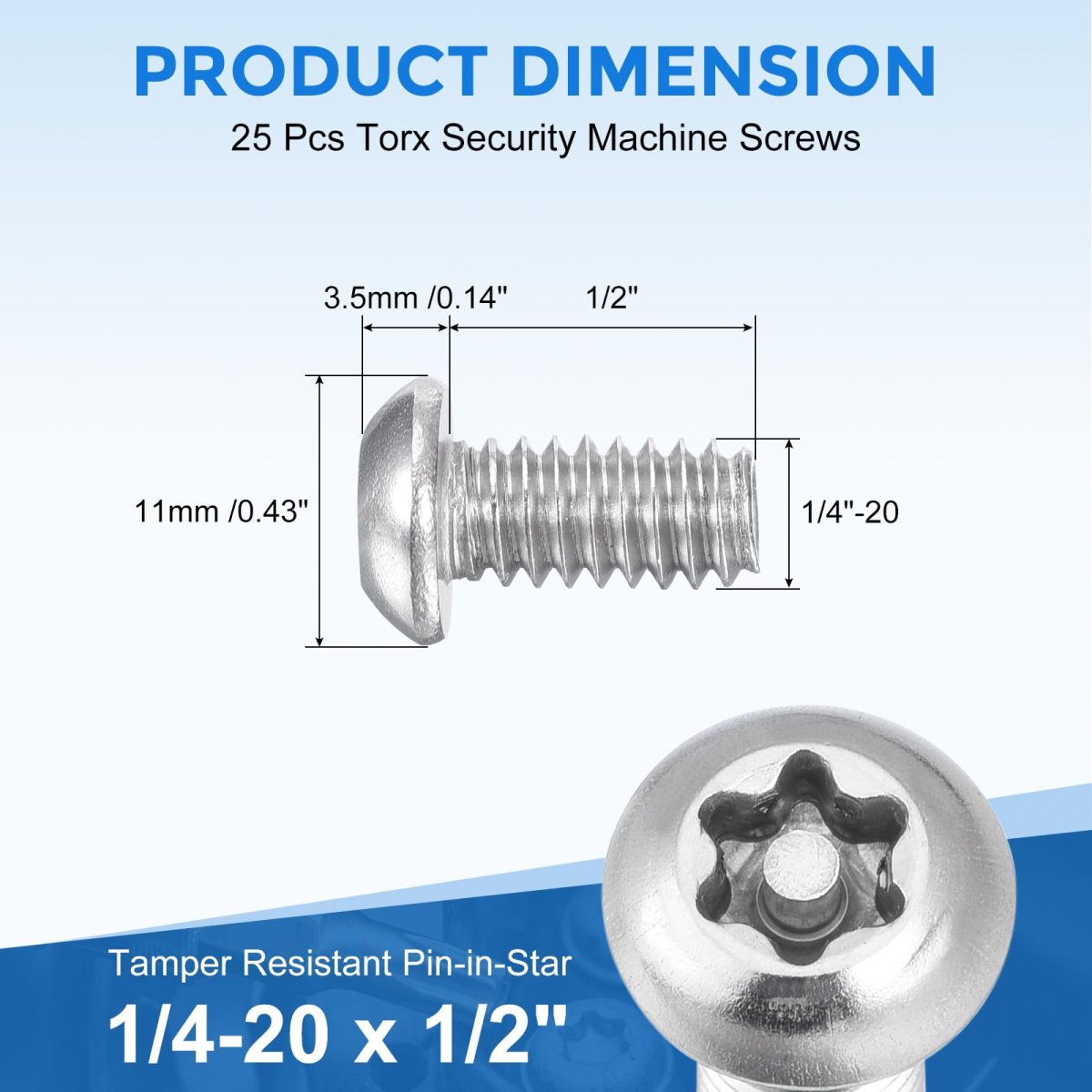 25pcs Torx Security Machine Screws 1 4-20 X 2 304 Stainless Steel Tamper Resistant Button Head Bolt Full Thread For Anti-theft
