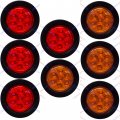 All Star Truck Parts 8 Pc 2 Round Led Light Side Marker Clearance 7 Leds Rubber Grommet Ip 67 For Trailers 4 Red And Amber 