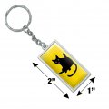 Black Cat Lifting Leg And Licking Rectangle Keychain In Chrome Plated Metal