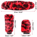 Elastic Leopard Pattern Fluffy Car Steering Wheel Cover With Handbrake Gear Shift Set Universal Red