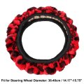 Elastic Leopard Pattern Fluffy Car Steering Wheel Cover With Handbrake Gear Shift Set Universal Red