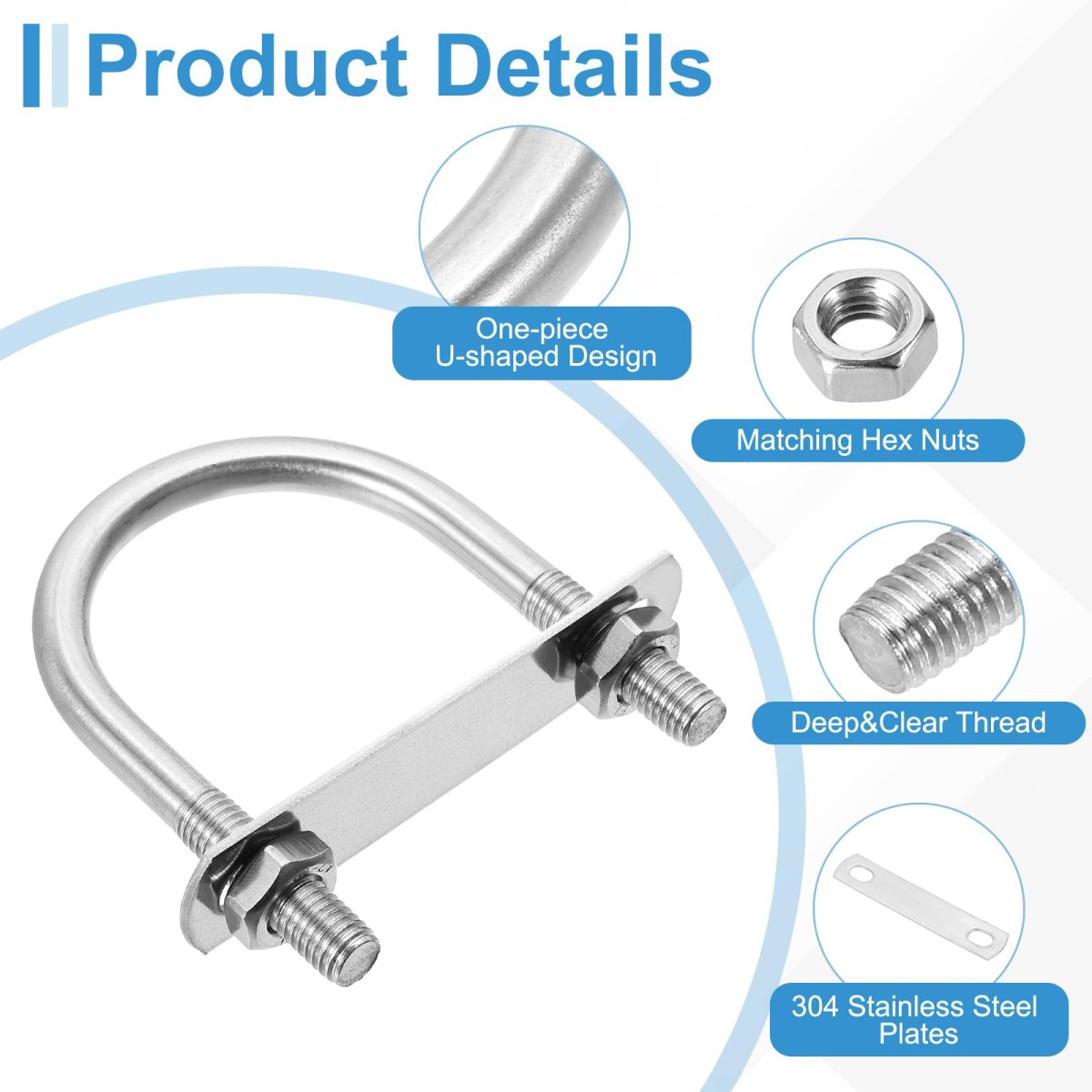 M10 Round U-bolts 4 Sets 63mm 28 Inner Width 102mm 4 Length 201 Stainless Steel U-clamp Bolt With Plates Nuts For Automobile