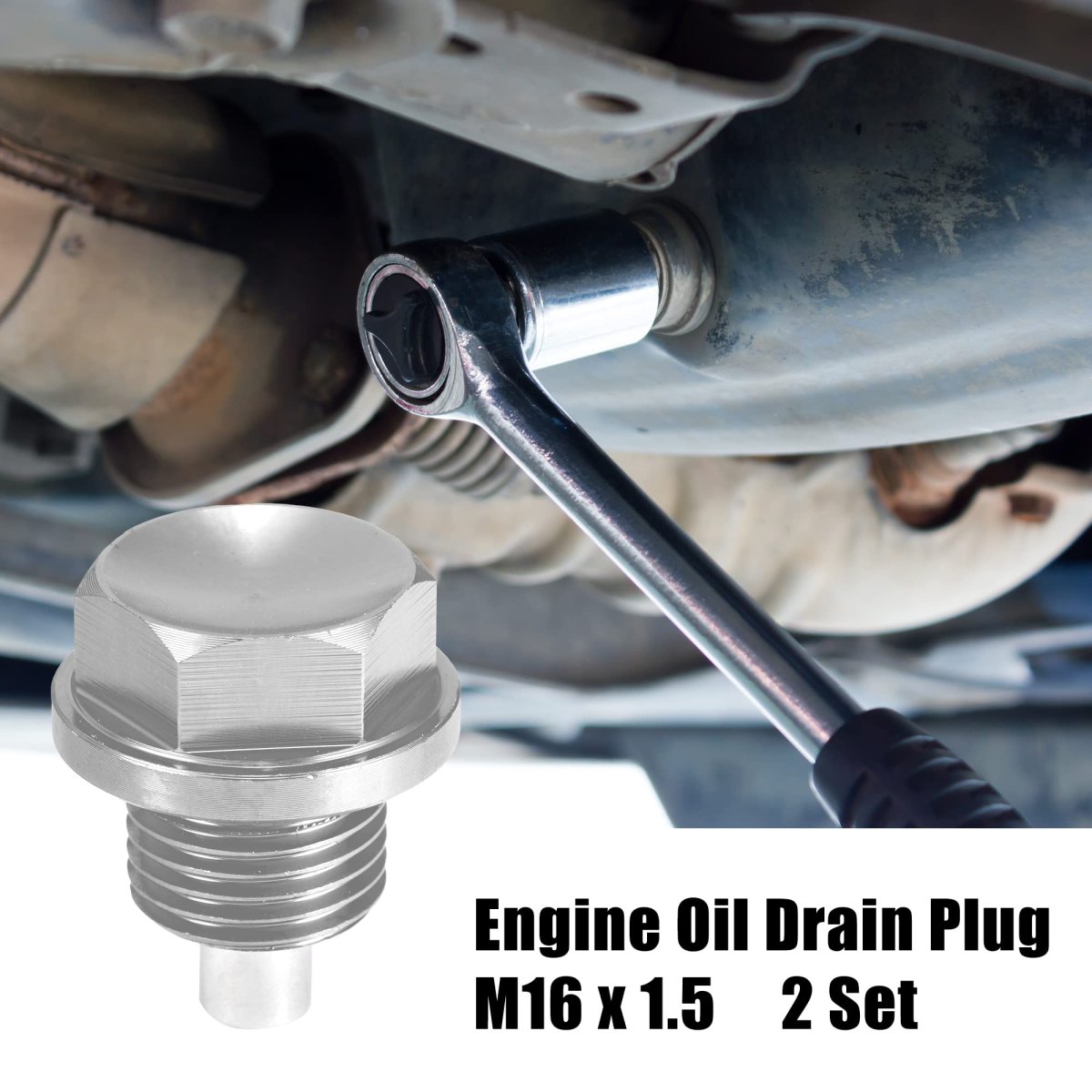 2 Set M16x1 5 Oil Drain Plug Magnetic Aluminum Alloy Sump Nut Bolt With Washer For Car Motorcycle Silver Tone