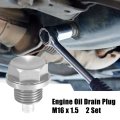 2 Set M16x1 5 Oil Drain Plug Magnetic Aluminum Alloy Sump Nut Bolt With Washer For Car Motorcycle Silver Tone