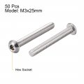 Uxcell M3x25mm Machine Screws Hex Socket Round Head Screw 304 Stainless Steel Fasteners Bolts 50pcs
