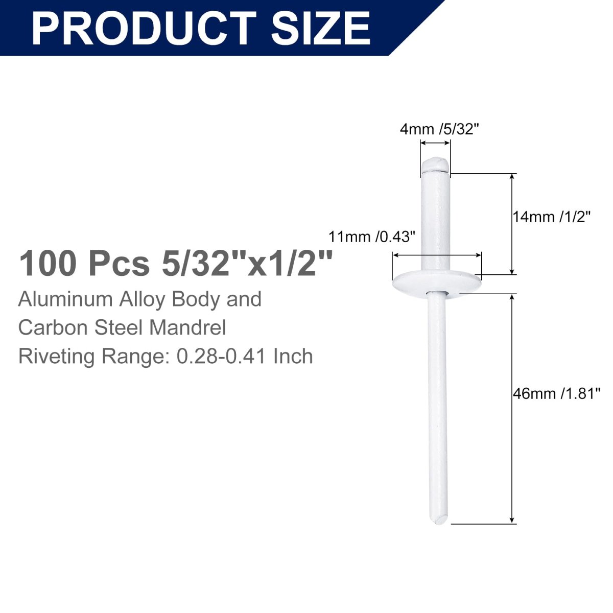 100pcs 5 32 X1 2 Aluminum Blind Rivets Grip And Steel Mandrel Large Flange Fastener For Metal Furniture Automotive White