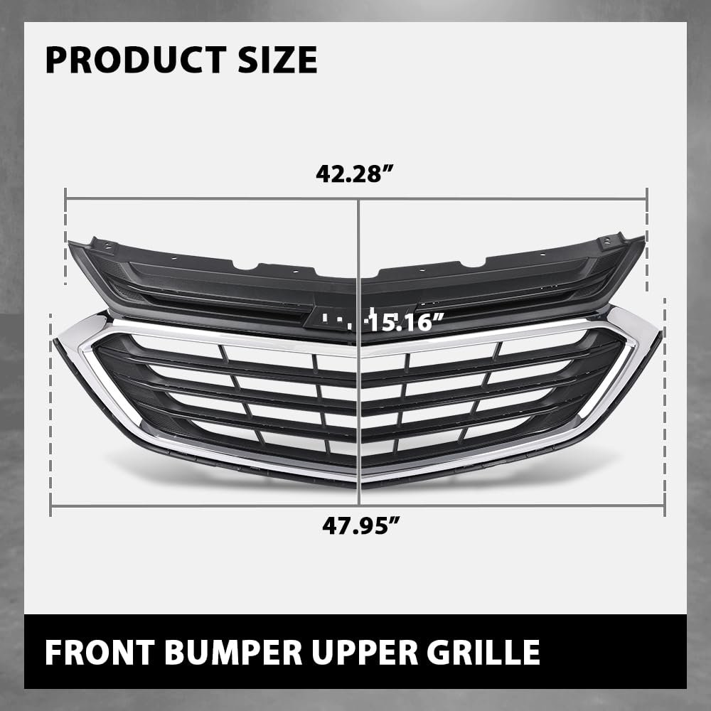 Front Bumper Upper Grille For Chevy Equinox 2018 2019 2020 Black And Chrome Replacement Grill