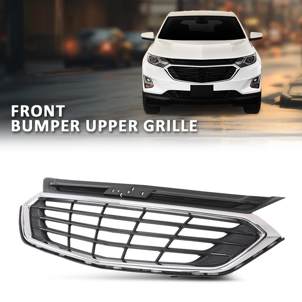 Front Bumper Upper Grille For Chevy Equinox 2018 2019 2020 Black And Chrome Replacement Grill