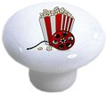 Set Of 2 Popcorn And Movie Reel Ceramic Cabinet Drawer Pulls Knobs 1 5 In White Polished Furniture With Mounting Hardware 