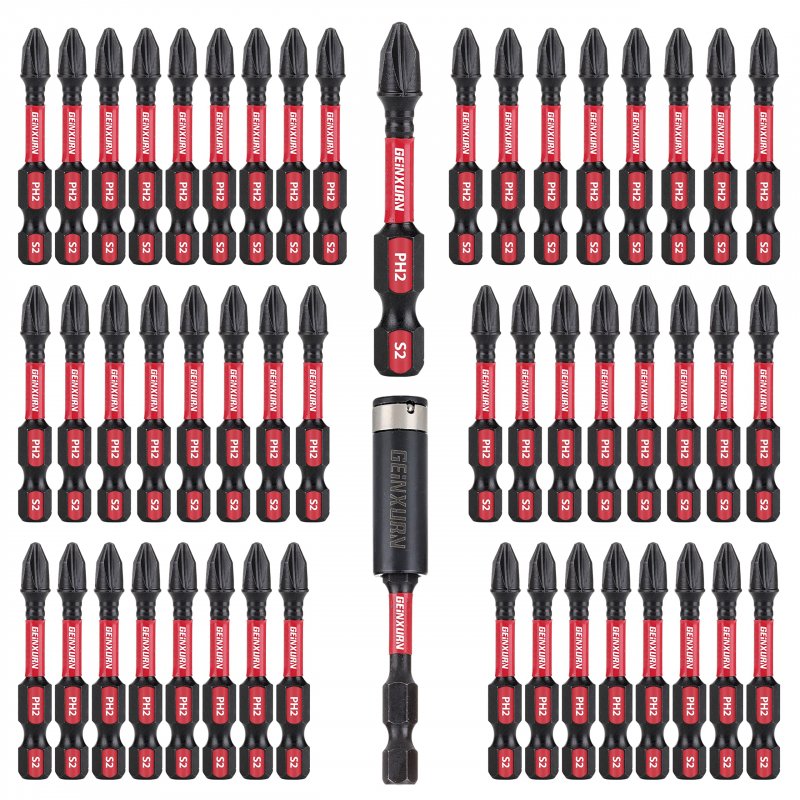 Impact Tough Ph2 Phillips Screwdriver Bit Set 50 Pack 2 In Insert Driver Powers With 1 Magnetic Bit Holder S2 Alloy Steel 4 Hex