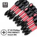 Impact Tough Ph2 Phillips Screwdriver Bit Set 50 Pack 2 In Insert Driver Powers With 1 Magnetic Bit Holder S2 Alloy Steel 4 Hex