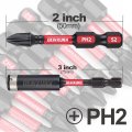 Impact Tough Ph2 Phillips Screwdriver Bit Set 50 Pack 2 In Insert Driver Powers With 1 Magnetic Bit Holder S2 Alloy Steel 4 Hex