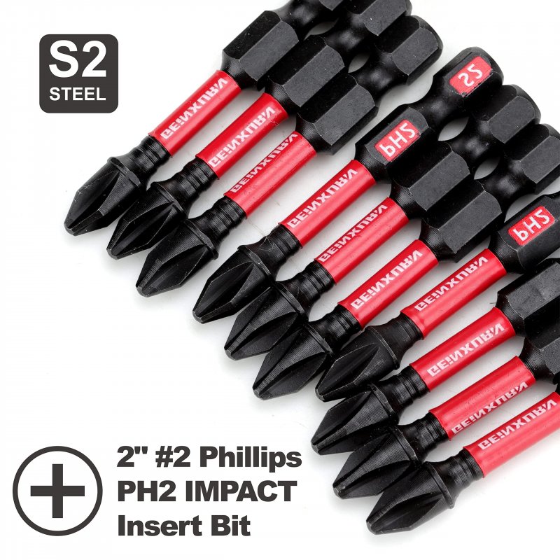 Impact Tough Ph2 Phillips Screwdriver Bit Set 50 Pack 2 In Insert Driver Powers With 1 Magnetic Bit Holder S2 Alloy Steel 4 Hex