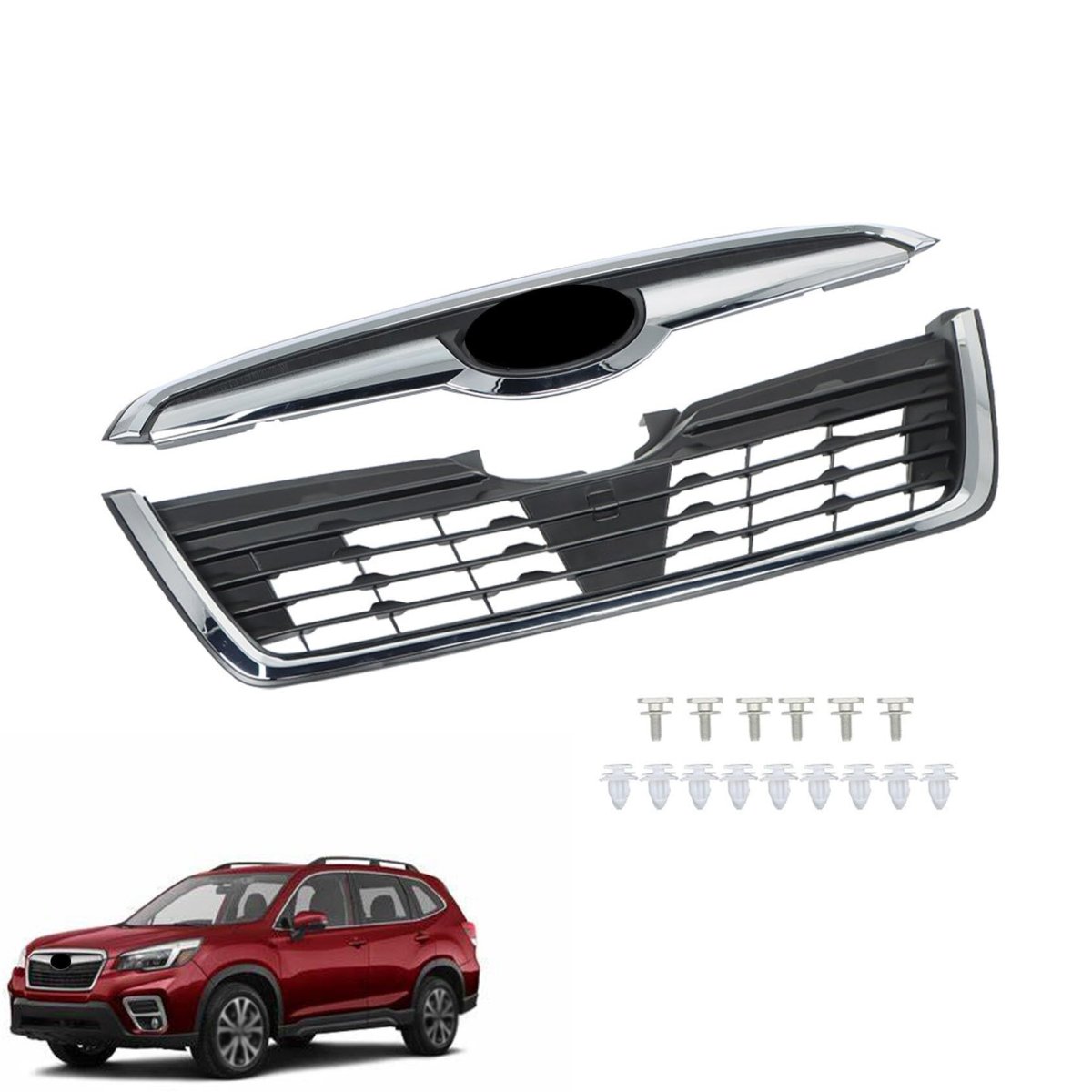 Front Upper Grille Mesh Style Assembly For 2019 2020 2021 Forester Utility 4 Door Black And Chrome Plastic Replacement Part