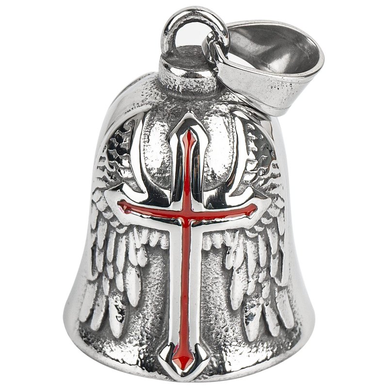 Omoojee Motorcycle Bell Cross Wing For Luck Drive Safe Bikers Riders Red Biker Accessory