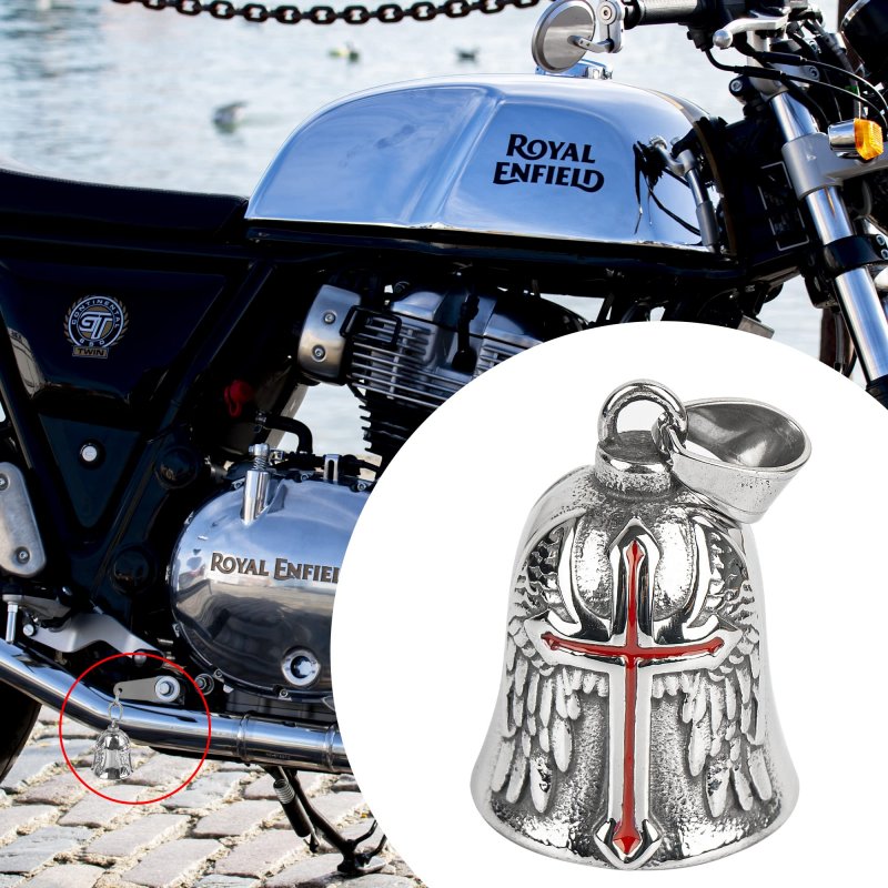Omoojee Motorcycle Bell Cross Wing For Luck Drive Safe Bikers Riders Red Biker Accessory