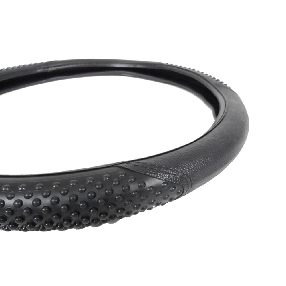 Universal Fit Racing Design Steering Wheel Cover Smooth Black Vinyl With Bead Texture Mold For Improved Grip