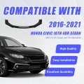 3pcs Front Bumper Lip For 2016-2021 Honda Civic 10th 4dr Sedan Spoiler Splitter Body Kit Pp Plastic Gloss Black