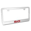 Ford Mustang 5 0 Red In 3d On Mirror Chrome Metal License Plate Frame Official Licensed