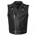 Vance Leathers Usa Men S Premium Leather Classic Motorcycle Vest Plain Side Belted Waist Black 4xl 