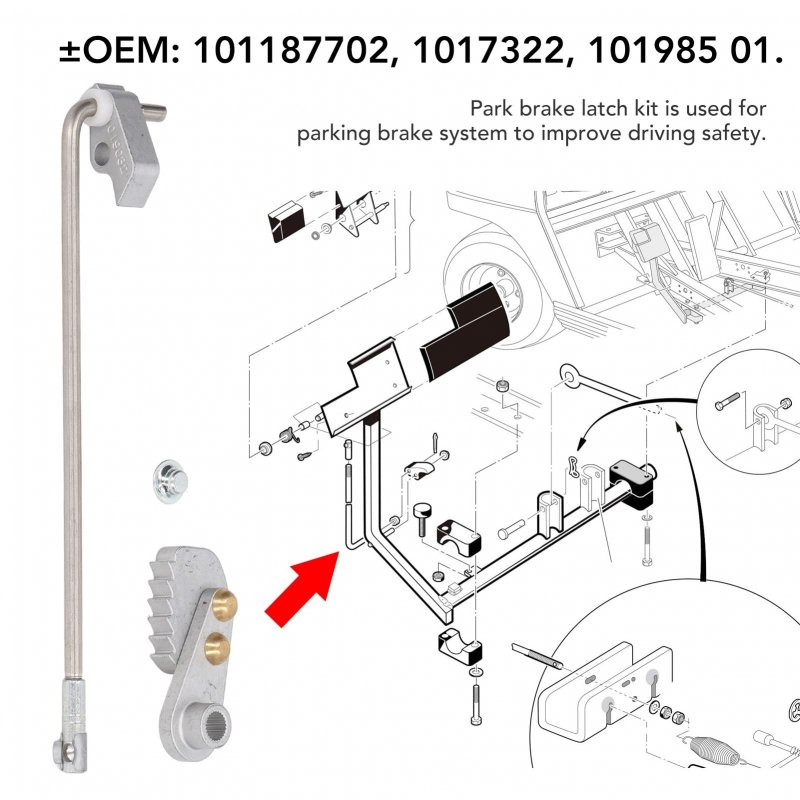 Fydun Park Brake Latch Kit Fits For Club Car Ds Carryall Gas Electric 1995 Up Golf Cart 101187702 101985-01 10198501 With Rod