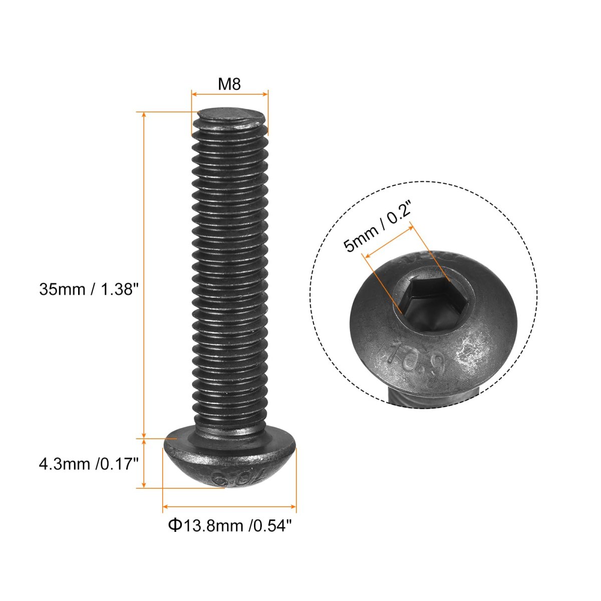 M8x35mm Hex Socket Button Head Cap Bolts Screws Alloy Steel 10pcs