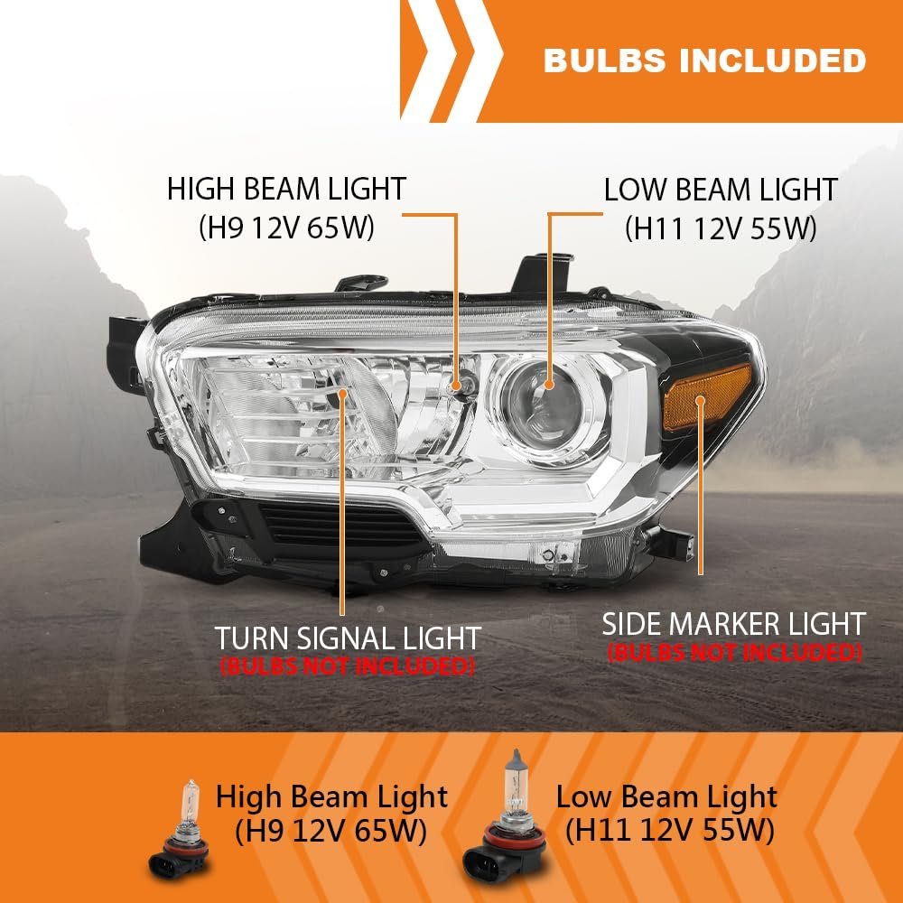 Headlight Assembly Left Side For Toyota Tacoma Sr5 Crew Cab Extend Pickup 2019-2023 White And Black