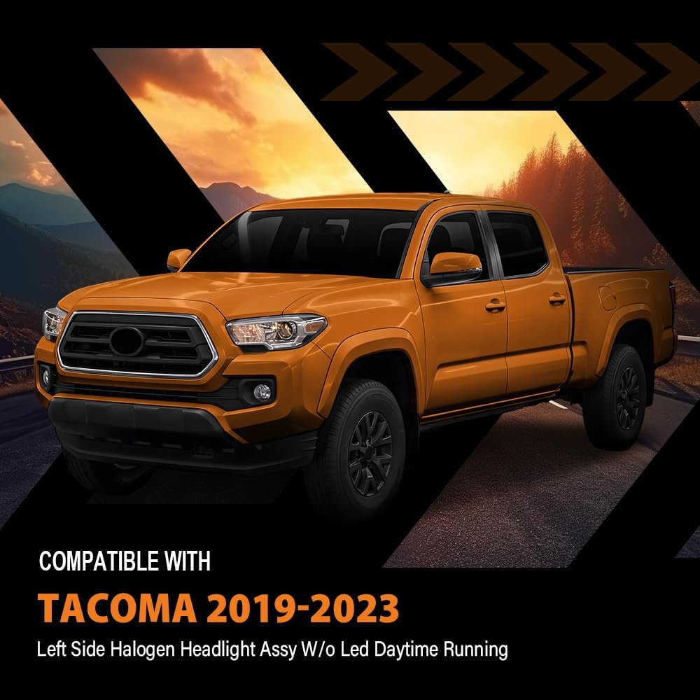 Headlight Assembly Left Side For Toyota Tacoma Sr5 Crew Cab Extend Pickup 2019-2023 White And Black