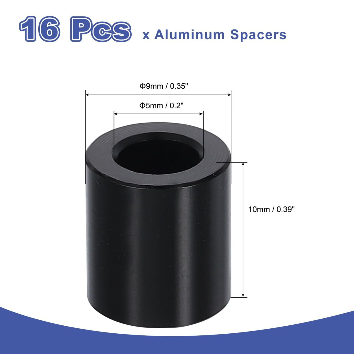 16pcs Aluminum Spacers 5mm Id X 9mm Od 10mm Length Screw Standoff Bushing Plain Finish Unthreaded Metal Round Spacer For M5
