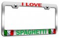 I Love Spaghetti Italian Italy Chrome Metal License Plate Frame Tag Holder E46 
