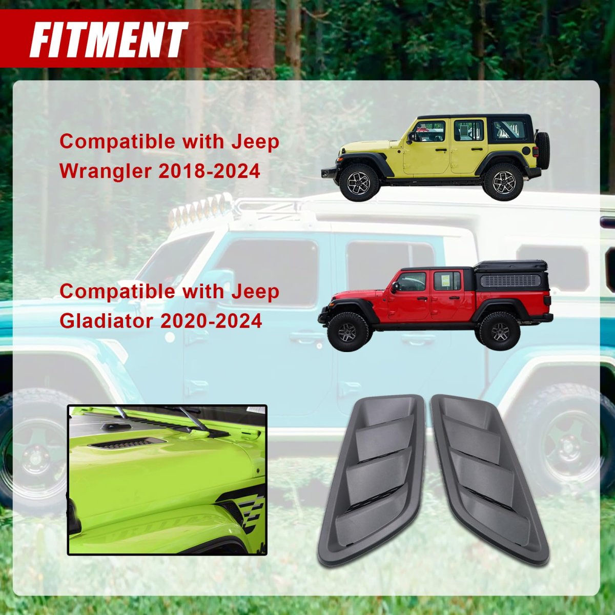 2pcs Hood Vent Bezel Driver And Passenger Side For Jeep Wrangler 2018-2024 Gladiator 2020-2024 68293748af 68293749af 68293748ab