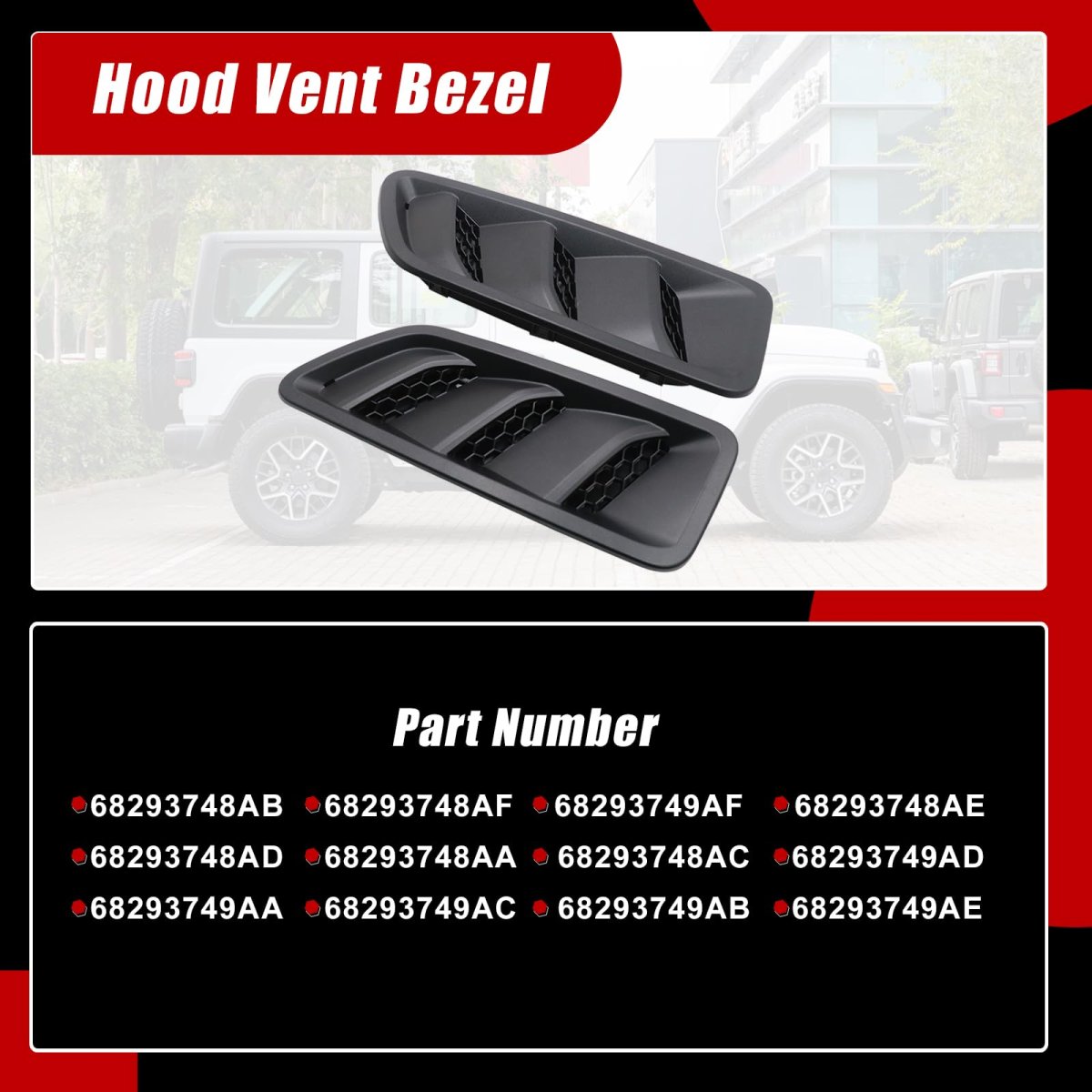2pcs Hood Vent Bezel Driver And Passenger Side For Jeep Wrangler 2018-2024 Gladiator 2020-2024 68293748af 68293749af 68293748ab