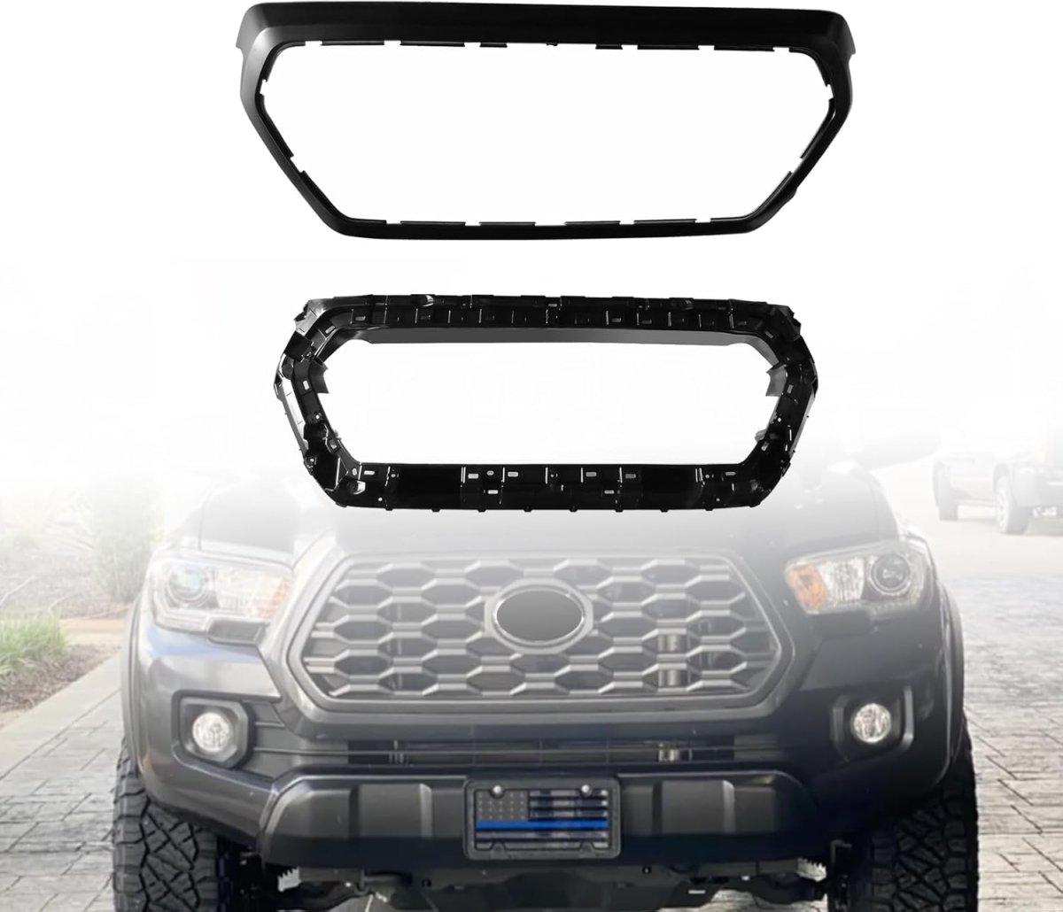 Front Upper Grille Outer Frame Shell Surround And Grill Bracket Holder For 2016 2017 2018 2019 2020 2021 2022 Toyota Tacoma