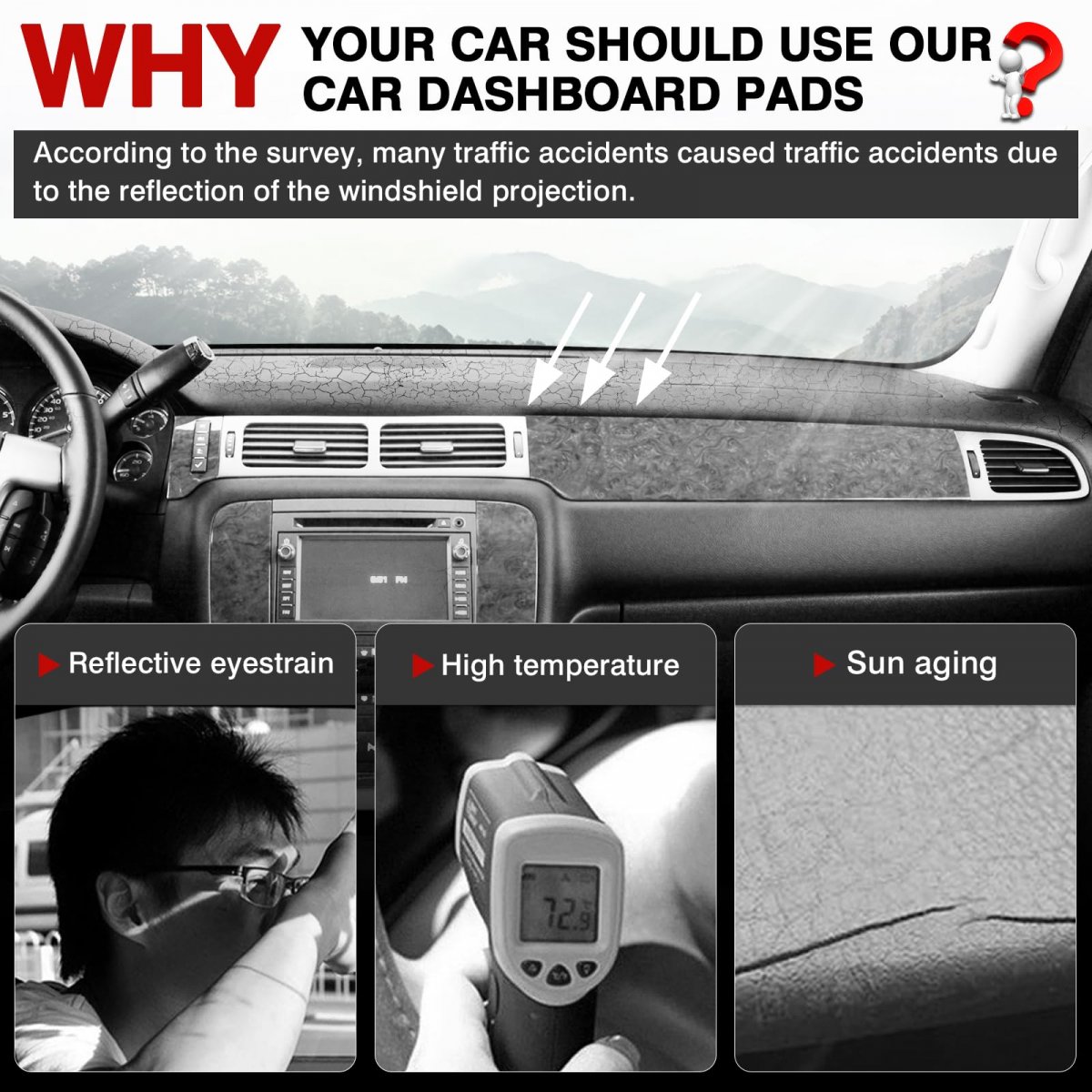 Dashboard Cover Mat For 2007-2014 Chevrolet Tahoe Suburban Gmc Yukon Xl 2007-2013 Chevy Avalanche Silverado 1500 2500 3500 Ltz