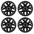 16 In Jet Black Hubcaps Wheel Covers Universal Set For Most Cars Durable Abs Plastic Full Lug Skin Replacement Of 4 