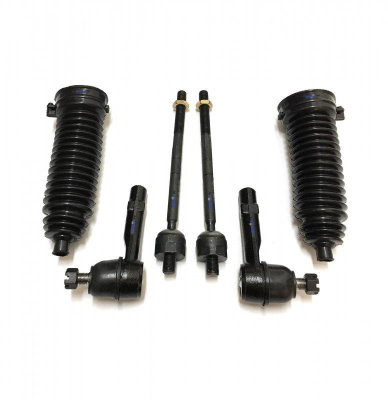 6 Pc Steering Kit Gear Bellows Inner Outer Tie Rod Ends