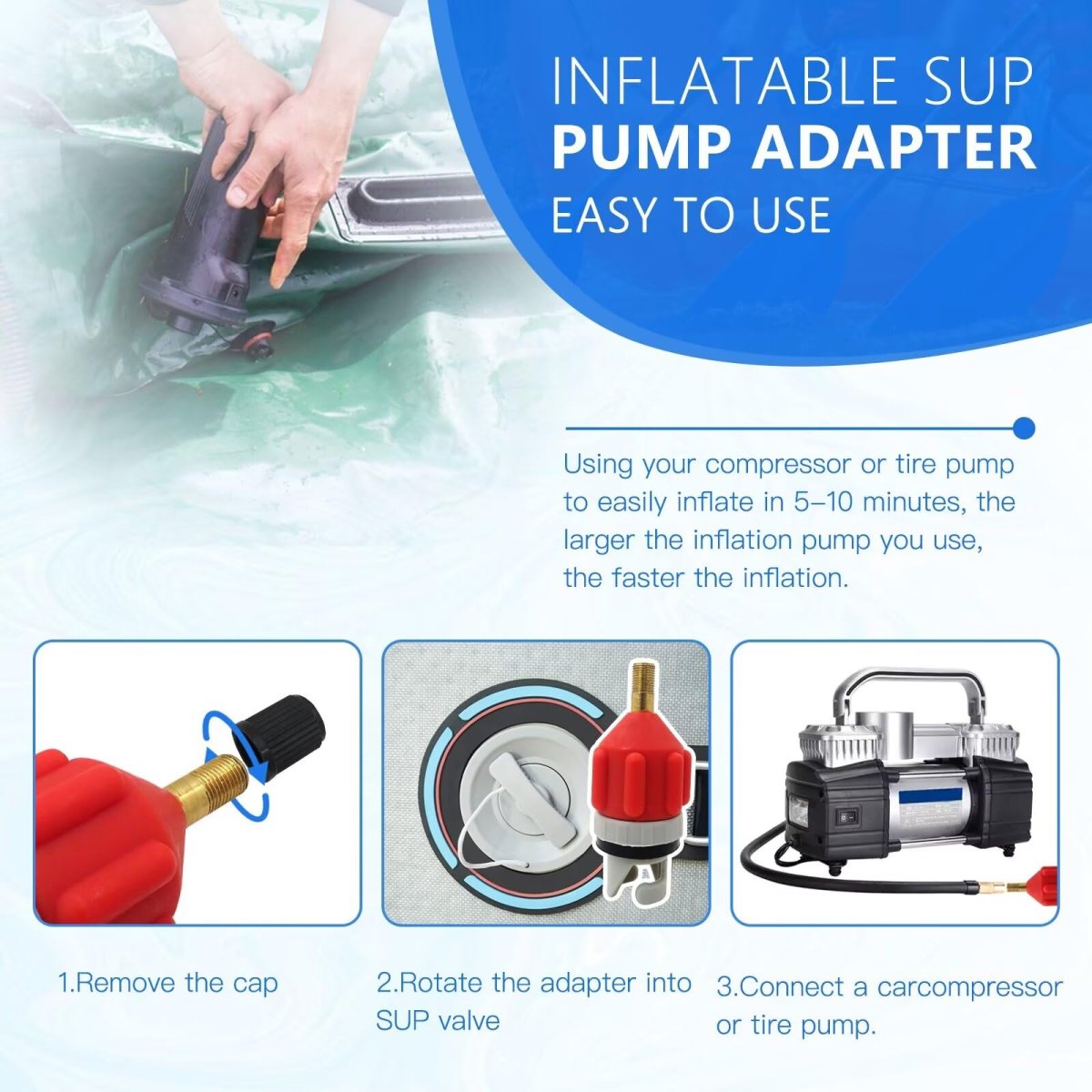 2 Pcs Orange Inflatable Boat Pump Adaptor Air Converter Valve Adapter Conventional Pumping Head Connector For Kayak Stand Up